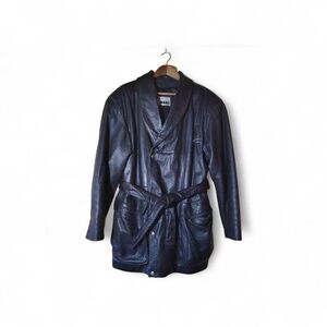 Classic Black Leather Trench Coat